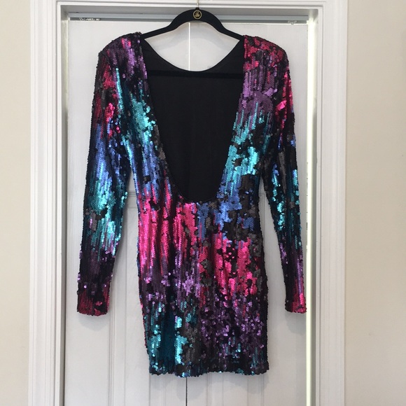 Nasty Gal Sequin Low Back Long-sleeve Mini Dress - Picture 2 of 4